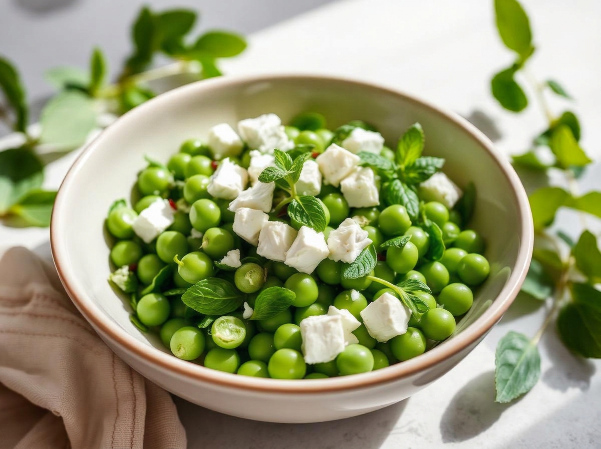 Ensalada de chícharos, menta y feta