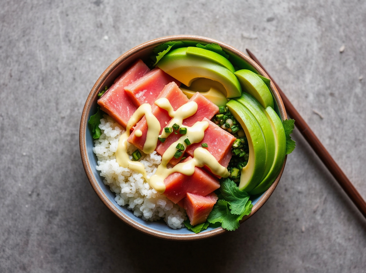 Ensalada de sushi de atún con wasabi
