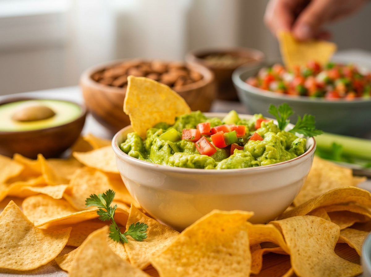 Guacamole con totopos de maíz