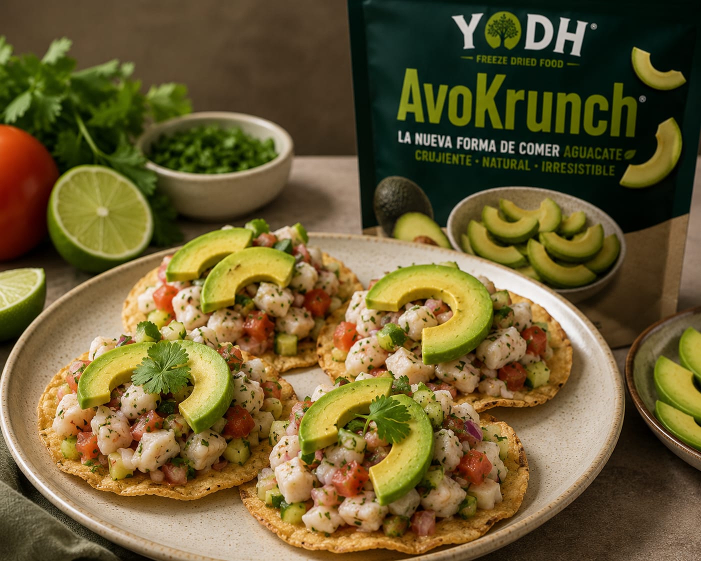Tostadas de ceviche con AvoKrunch